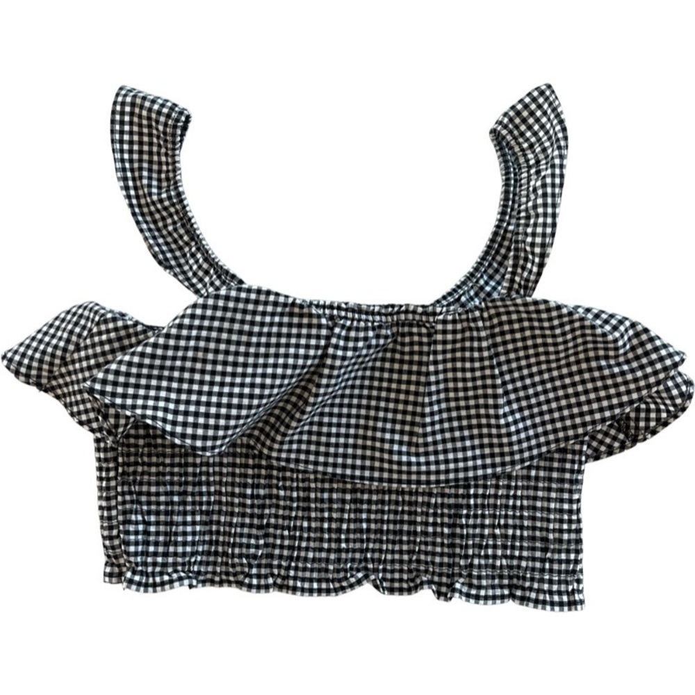 Zara gingham ruffle black and white top. 9